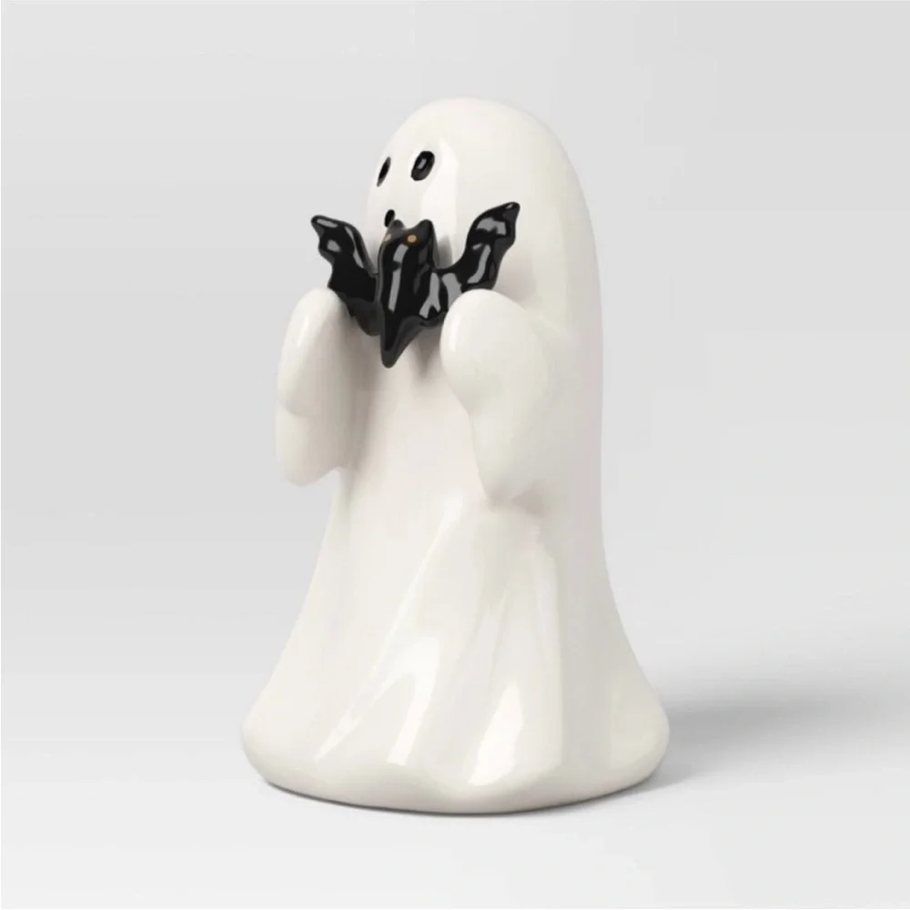 Target Hyde & EEK! Halloween White Ghost with Black Cat Ceramic Figurine
